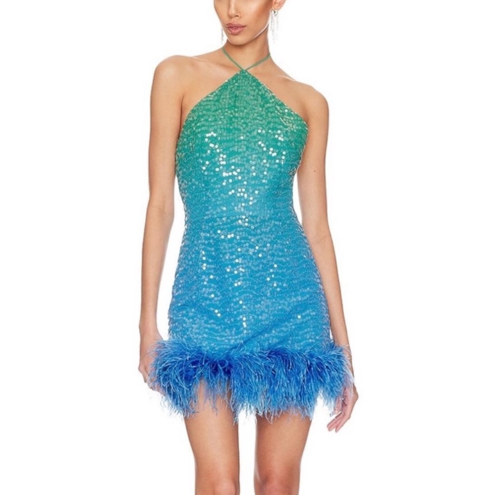 Sau Lee Sequin Halter Mini Dress - Green and Blue